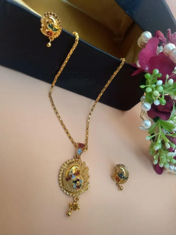 SHANKHRAJ_MALL_Gold_Plated_Necklace_Set_with_Earrings_|_Mix_Design_Traditional_Pendant_&_Matching_Earrings_Jewelry_for_Women