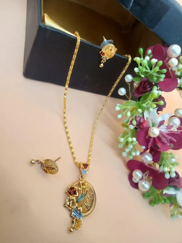 SHANKHRAJ_MALL_Gold_Plated_Necklace_Set_with_Earrings_|_Mix_Design_Traditional_Pendant_&_Matching_Earrings_Jewelry_for_Women