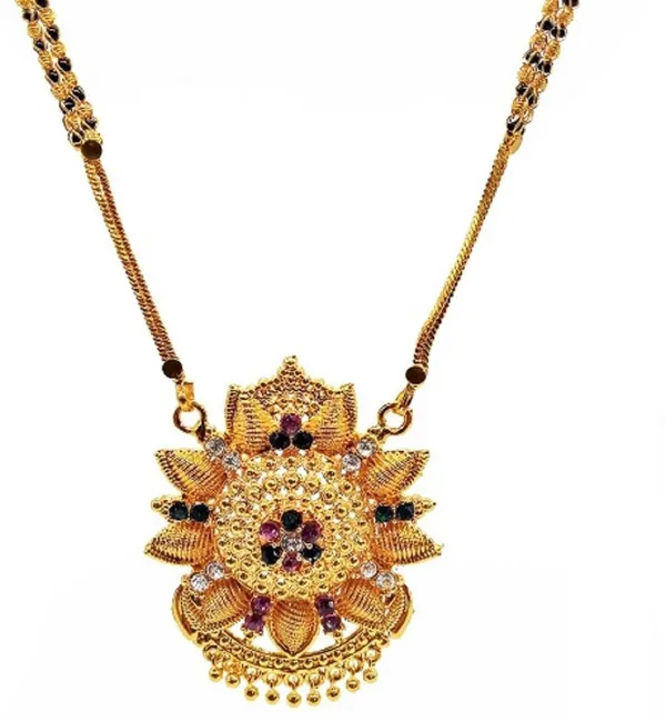 Women_gold_plated_Stylish_Mangalsutra_chain_(har-leaves_meena-black_badam_2_line-BL1)
