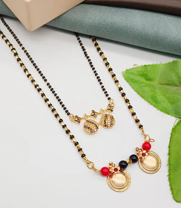 SHANKHRAJ_MALL_Traditional_Mangalsutra_Necklace_Set_with_Gold-Plated_Pendant,_Black_and_Red_Beads,_Double_Chain_Design