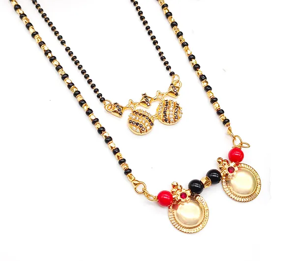 SHANKHRAJ_MALL_Traditional_Mangalsutra_Necklace_Set_with_Gold-Plated_Pendant,_Black_and_Red_Beads,_Double_Chain_Design