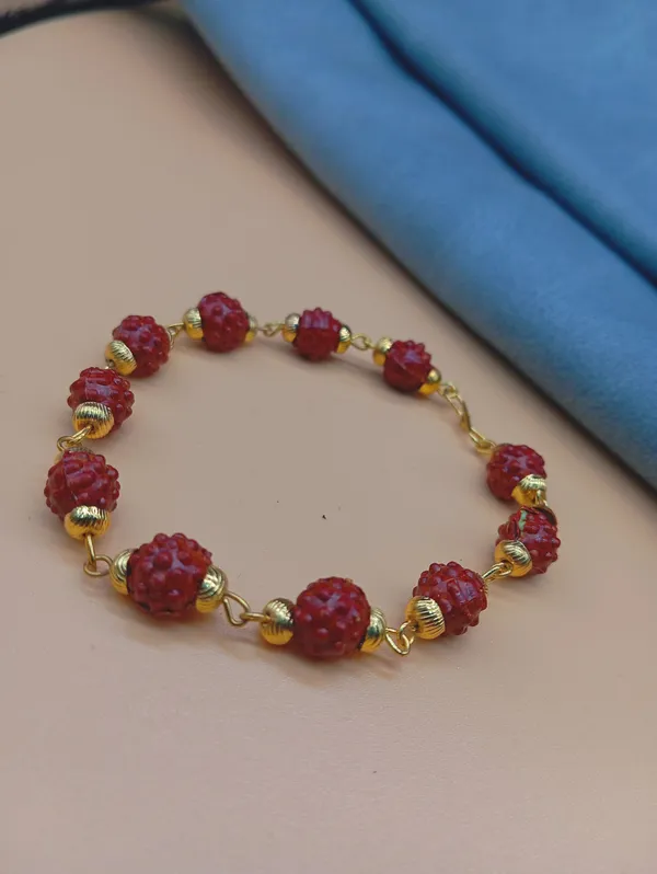 SHANKHRAJ_MALL_Handcrafted_Rudraksha_Beaded_Bracelet_with_Gold-Toned_Accents,_Red