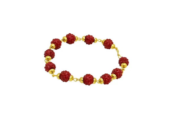 SHANKHRAJ_MALL_Handcrafted_Rudraksha_Beaded_Bracelet_with_Gold-Toned_Accents,_Red