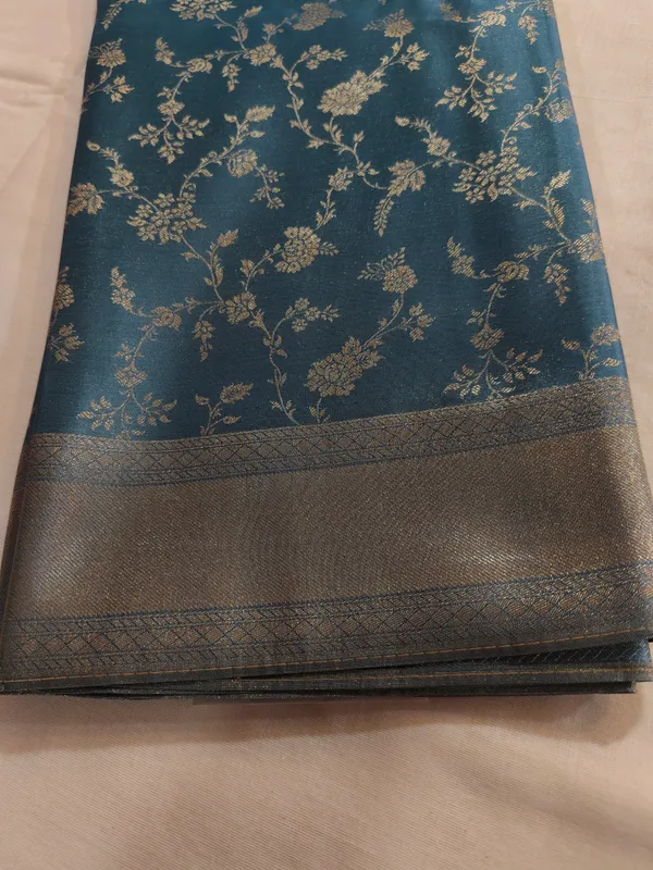 Teal_Floral_Print_Saree_for_Women