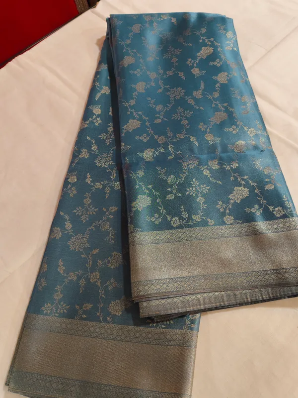 Teal_Floral_Print_Saree_for_Women
