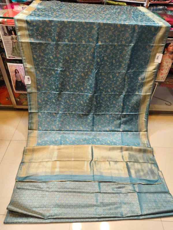 Teal_Floral_Print_Saree_for_Women