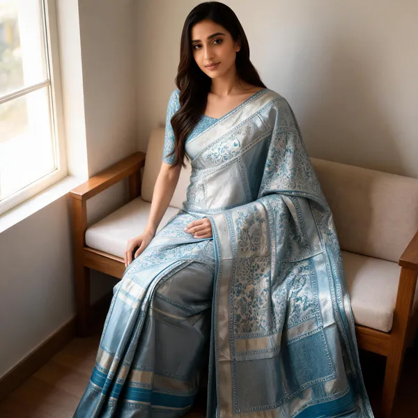 Blue_Floral_Pattern_Saree_For_Women