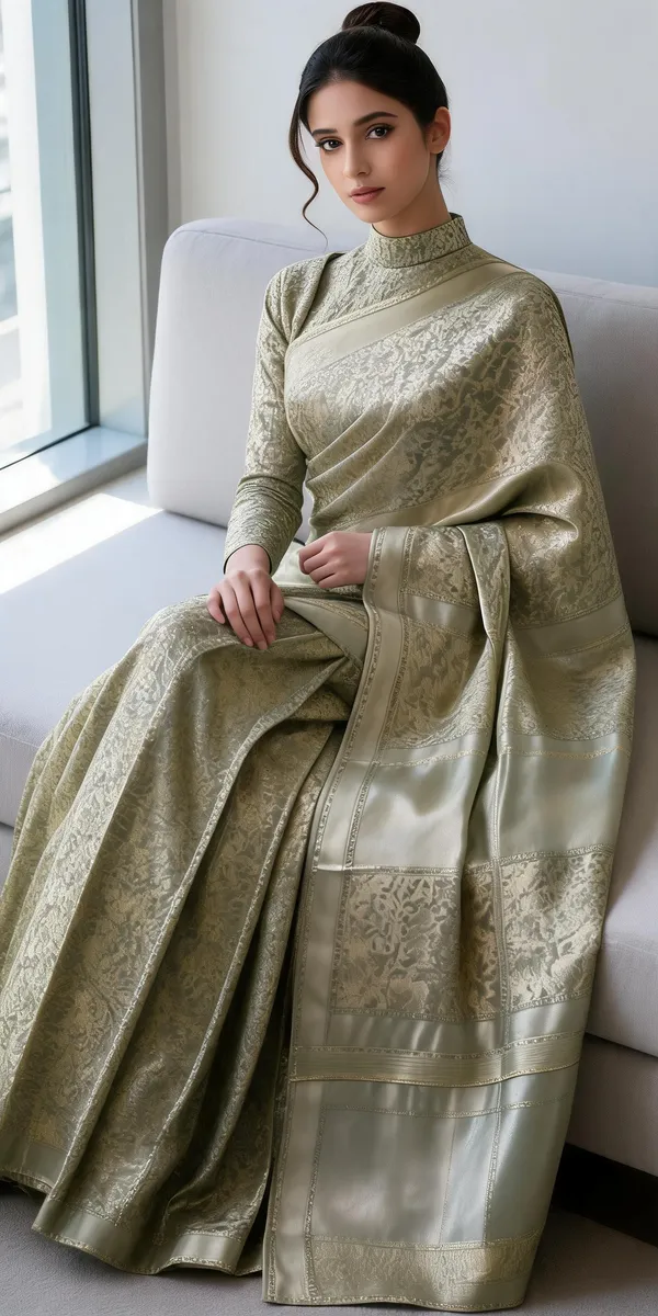 Green_Woven_Floral_Saree_For_Women