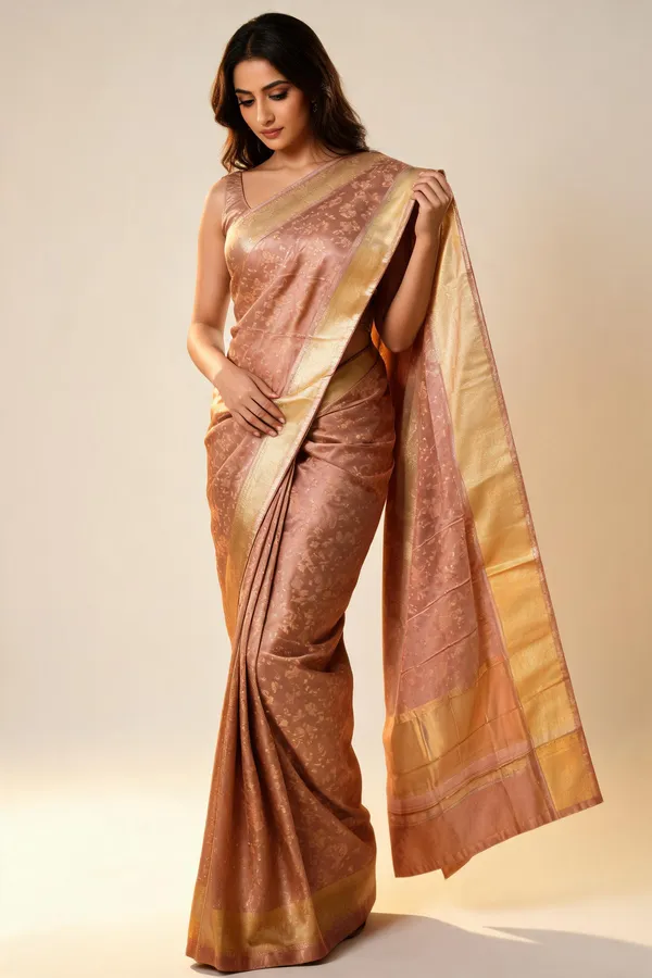 Brown_Woven_Floral_Saree_For_Women