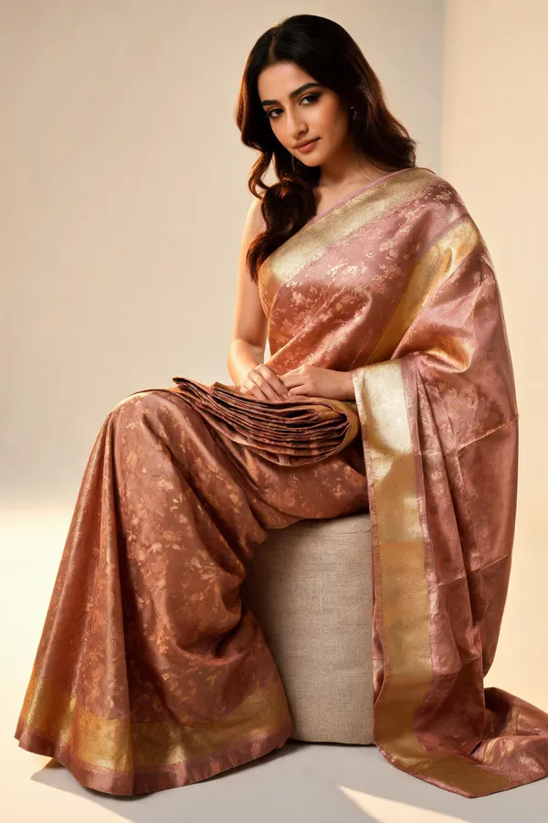 Brown_Woven_Floral_Saree_For_Women