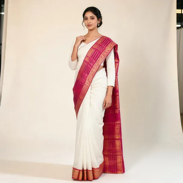 Magenta_Traditional_Zari_Border_Saree_For_Women
