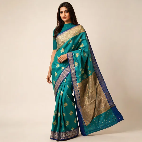 Teal_Woven_Ethnic_Saree_For_Women