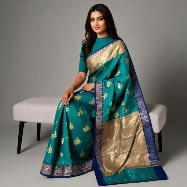 Teal_Woven_Ethnic_Saree_For_Women