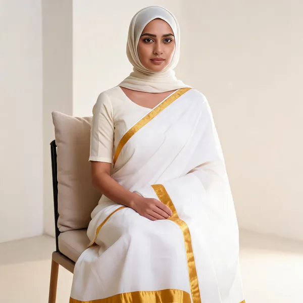White_Traditional_Gold_Border_Saree_For_Women