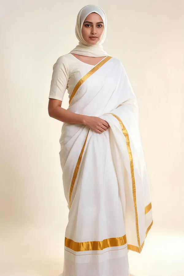 White_Traditional_Gold_Border_Saree_For_Women