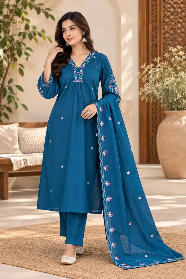 Teal_Blue_Embroidered_Kurta_Set_with_Matching_Pants_and_Dupatta_for_Women