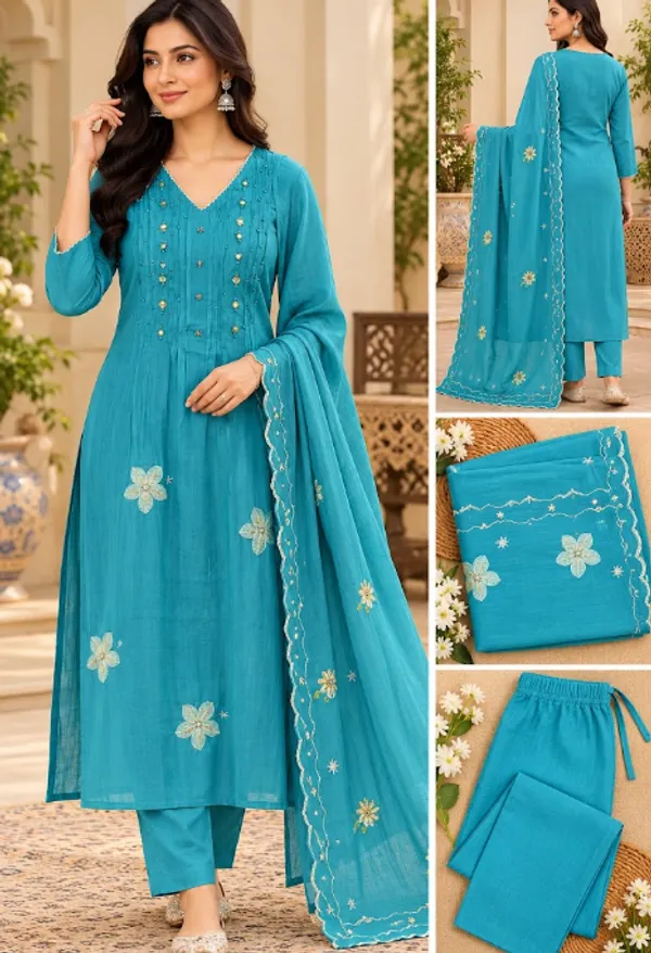 Turquoise_Blue_Floral_Embroidered_Kurta_Set_with_Matching_Pants_and_Dupatta_for_Women