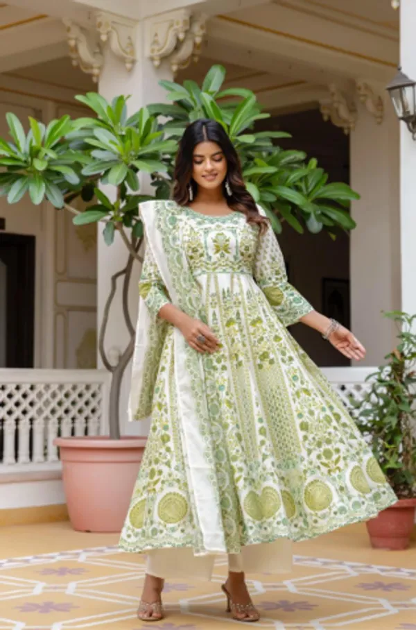 White_and_green_Floral_Printed_Anarkali_Kurta_Set_with_Matching_Dupatta_for_Women