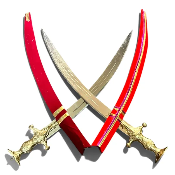 Red_&_Maroon_Velvet_King_Queen_Decorative_Kirpan_Set_Of_2