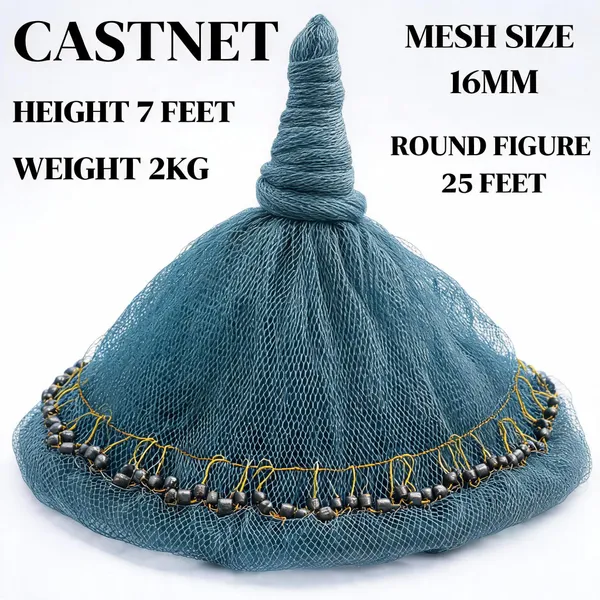 Netking_Cast_Net_Jhaki_Jaal_7Ft_-_25Ft_Round_Nylon_Net_|_16Mm_Mesh,_Iron_Sinkers_Fishing_Net_(Blue)