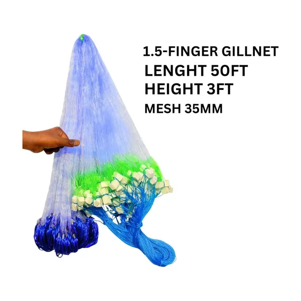 NETKING_Ultrafine_1.5_Finger_35mm_Fishing_Gillnet_–_3.5ft_x_50-60ft_with_Lead_Sinkers_Fishing_Net_(Blue)