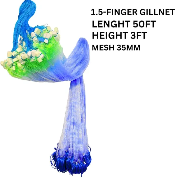 NETKING_Ultrafine_1.5_Finger_35mm_Fishing_Gillnet_–_3.5ft_x_50-60ft_with_Lead_Sinkers_Fishing_Net_(Blue)
