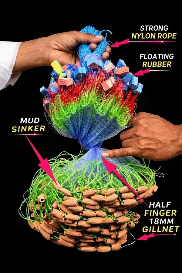 AhmedFishNet_Half_finger_18mm_mesh_size,height-3feet_Gillnet(pack_of_2)_Fishing_Net_(Multicolor)