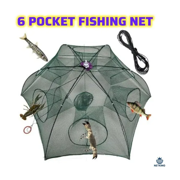 NETKING_Umbrella_Crab_Fishing_Net_6_Pocket_6mm_Mesh_Foldable_Trap_for_Fish_Crab_&_Shrimp_Fishing_Net_(Green)