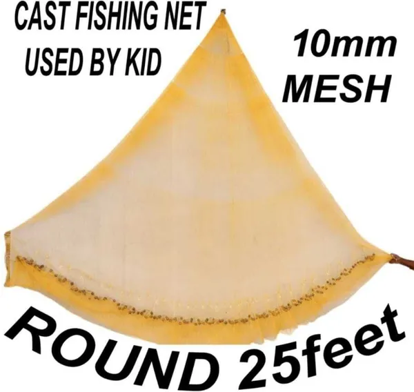 AhmedFishNet_KIDS_NET,HEIGHT_6.6ft,ROUND25ft,10mm_MESH,WEIGHT_2kg_Fishing_Net_Fishing_Net_(Yellow)