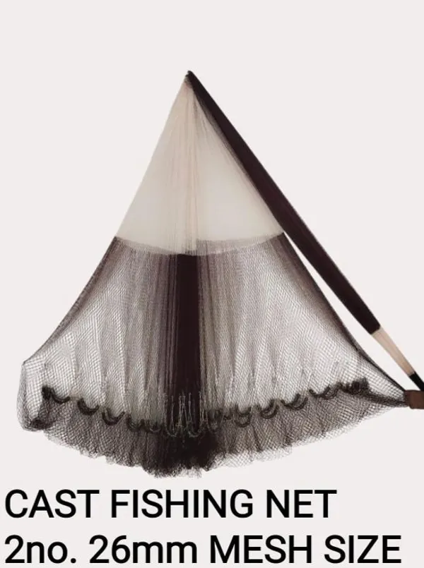 AhmedFishNet_2no._26mm_MESH,_ROUND-55feet,_WEIGHT-5kg,_HEIGHT-12feet(white+maroon)_Fishing_Net_(Multicolor)
