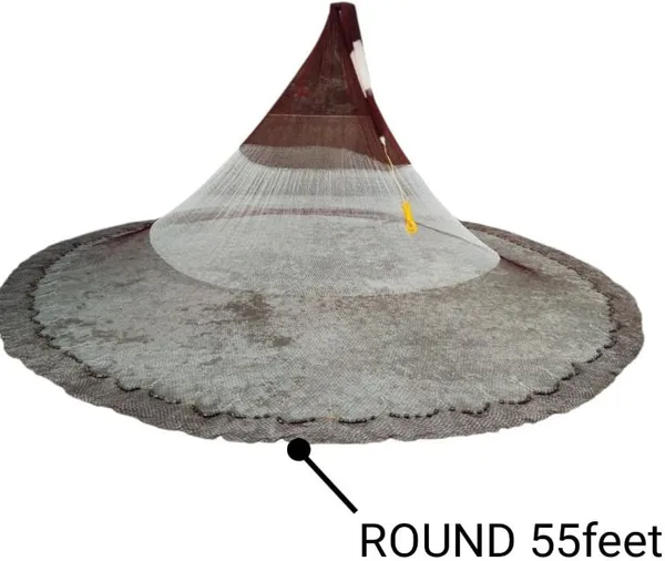 AhmedFishNet_2no._26mm_MESH,_ROUND-55feet,_WEIGHT-5kg,_HEIGHT-12feet(white+maroon)_Fishing_Net_(Multicolor)