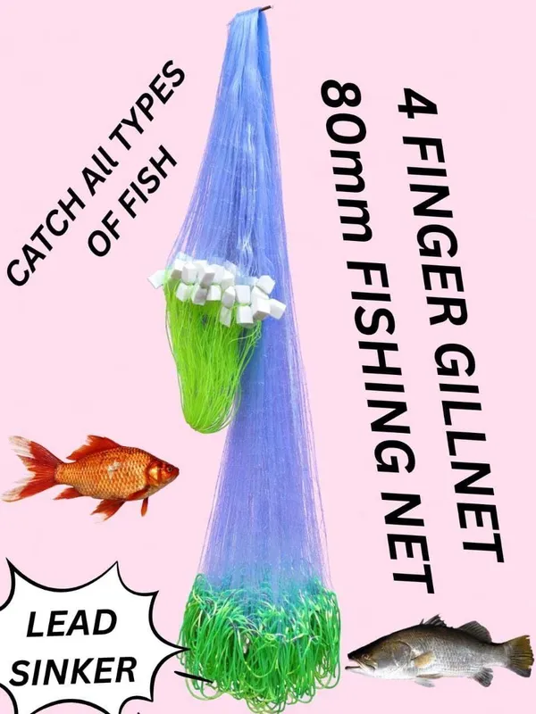 AhmedFishNet_4_FINGER_GILLNET,_80mm_MESH_SIZE,_HEIGHT-4.5feet_(Blue,Green)_Fishing_Net_(Multicolor)