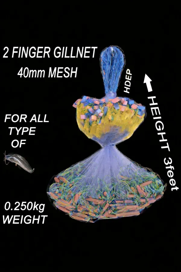 AhmedFishNet_2_FINGER_40MM_GILNET_MUD_SINKER,HIGHT3FT,UP_LENTH45FT(Blue,Green)_Fishing_Net_(Multicolor)
