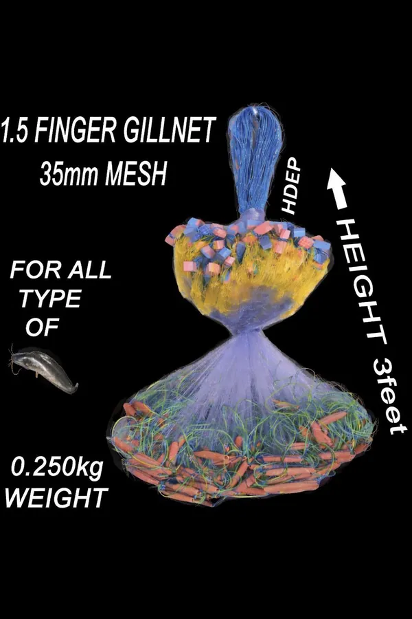 AhmedFishNet_1.5_FINGER_35MM_GILNET_MUD_SINKER,HIGHT3FT,UP_LENTH45FT(Blue,Green)_Fishing_Net_(Multicolor)