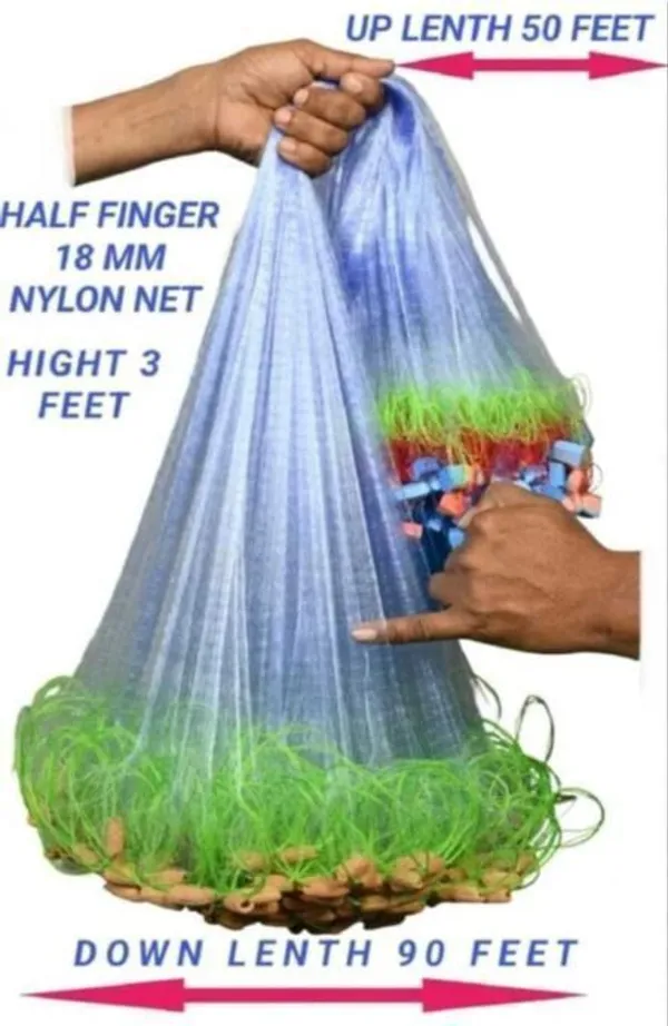 AhmedFishNet_Half_Finger_18MM_GILNET_MUD_Sinker,HIGHT3FT_Fishing_Net_(Multicolor)