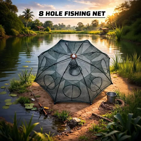 AhmedFishNet_8_Pocket_Ambrella_Fishing_net_8_Holl_Fishing_Net_(Green)