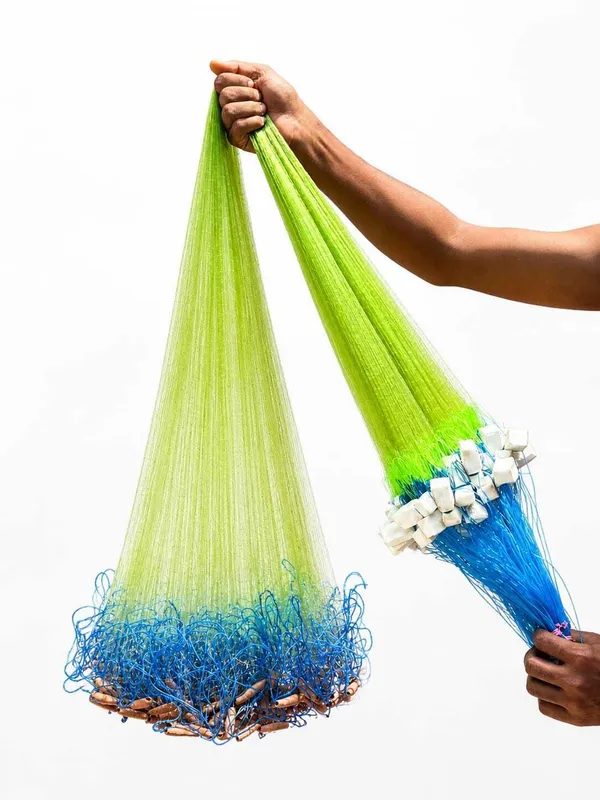 AhmedFishNet_Half_finger_18mm_Height_3f,_Length_60f_(white_colour_jaal_blue_colour_suto)_Fishing_Net_(Multicolor)