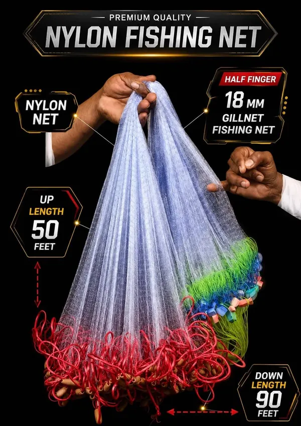 AHMEDENTERPRISE_AhmedFishNet_18mm_half_finger_malai_suto_gill_net_(matir_kathi)_Fishing_Net_(White,_Red)