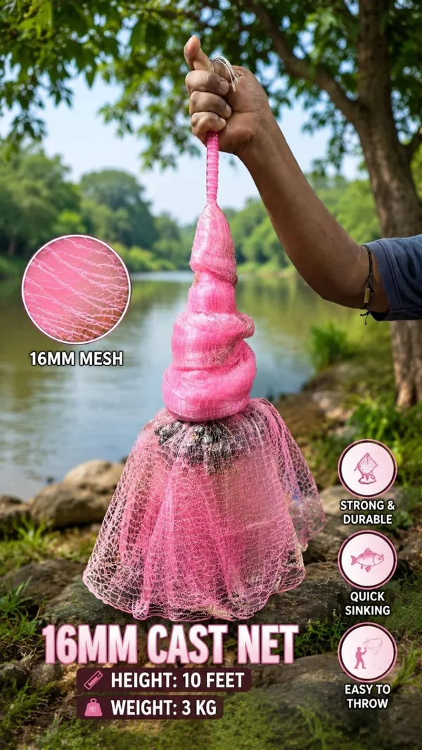 AHMEDENTERPRISE_16mm_3kg_10feet_mono_cast_net_Fishing_Net_(Pink)
