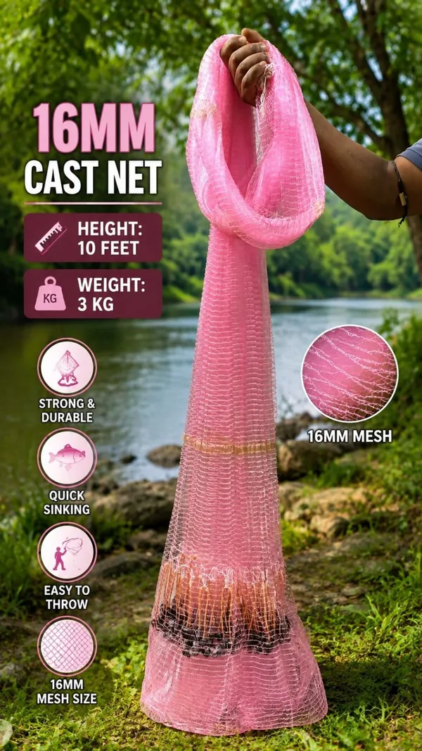 AHMEDENTERPRISE_16mm_3kg_10feet_mono_cast_net_Fishing_Net_(Pink)