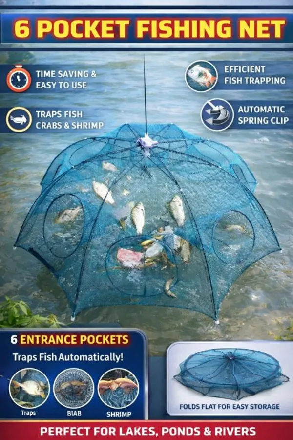 AhmedFishNet_6_pocket_6mm_Mesh_Foldable_Trap_For_Fish_Crab_Fishing_net_Fishing_Net_(Green)_Fishing_Net_(Green)