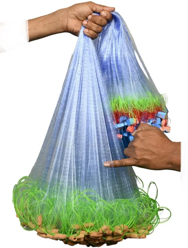 AhmedFishNet_HALF_FINGER_18MM_GILNET_MUD_SINKER,HIGHT3FT,UP_LENTH50FT,DOWN_LENTH90FT_HDP_ROPE_Fishing_Net_(Green)