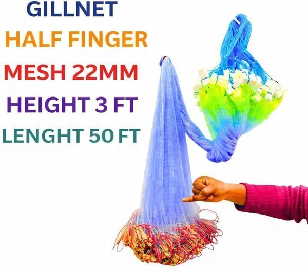 AhmedFishNet_0.75_Finger_22mm_Fishing_Gillnet_–_3.2ft_x_50-60ft_Net_with_Clay_Sinkers_Fishing_Net_(Multicolor)