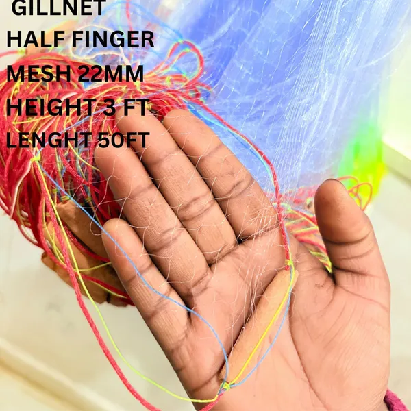 AhmedFishNet_0.75_Finger_22mm_Fishing_Gillnet_–_3.2ft_x_50-60ft_Net_with_Clay_Sinkers_Fishing_Net_(Multicolor)