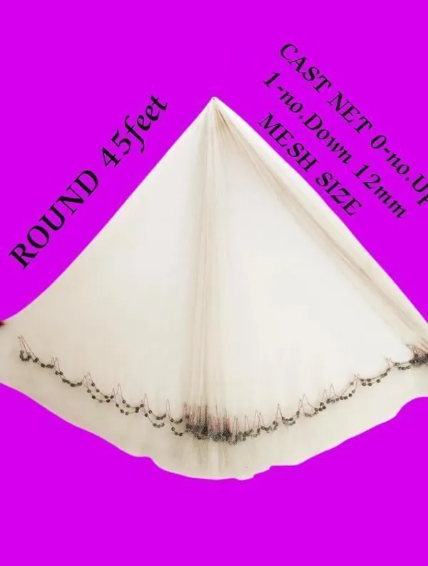 AhmedFishNet_0no.UP_1no._Down_12mm_MESH_Size,_ROUND-45feet,_WEIGHT-3kg,_HEIGHT-10feet_(White)_Fishing_Net_(White)