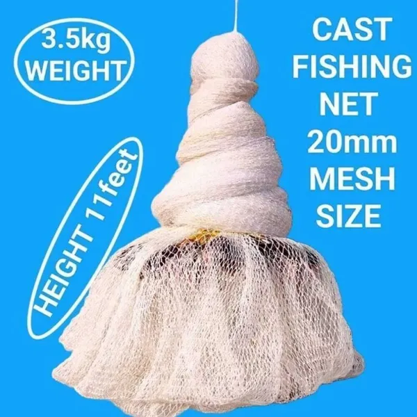 AhmedFishNet_Cast_Net_20mm_Mesh_Size_Height_11feet,_Weight_3.5kg_Fishing_Net_(White)