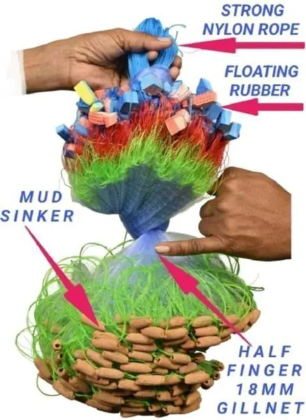 AhmedFishNet_Half_Finger_18MM_GILNET_MUD_Sinker,HIGHT3FT_Fishing_Net_(Multicolor)