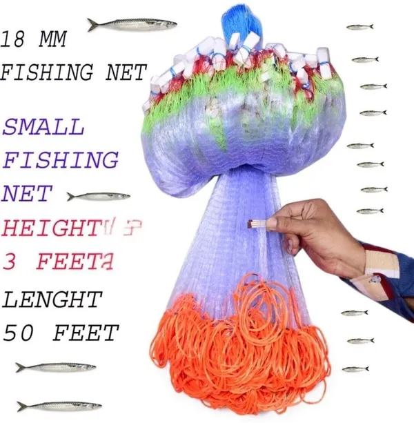 AhmedFishNet_Ahmed_Half_Finger_18mm_Fishing_Gillnet,_Height_3Feet_Fishing_Net_(Multicolor)