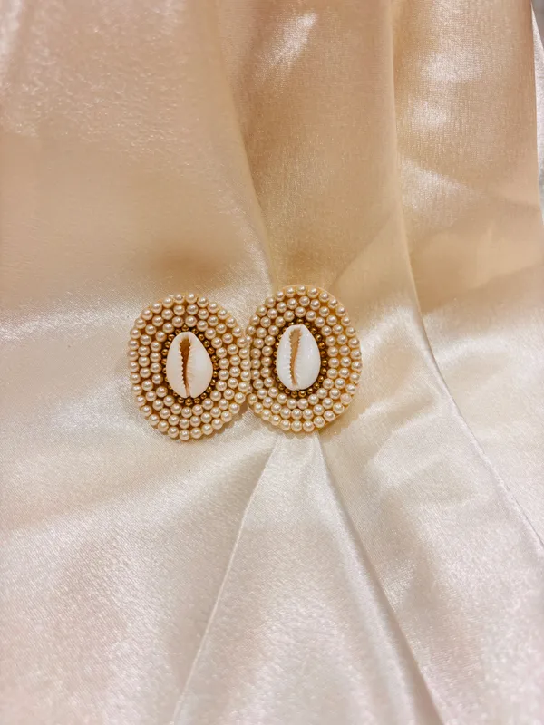 Beaded_Cowrie_Shell_Earrings_Elegant_Pearl_Gold_Accent_Studs_White