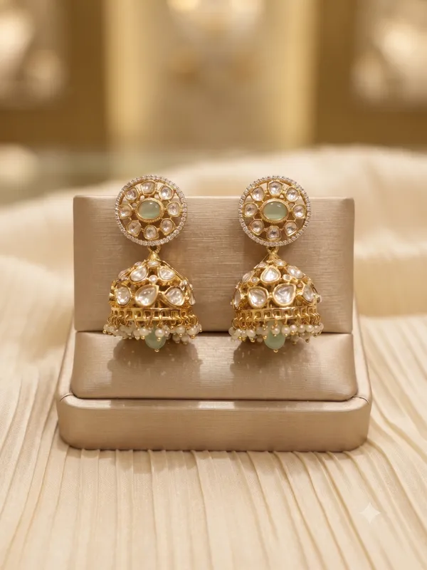 Pearl_Polki_Jhumka_Mint_Green